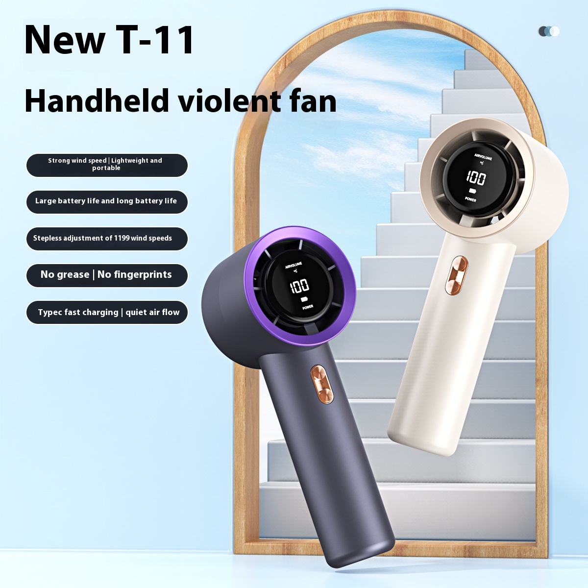 พัดลมดิจิตอล T11 ใหม่ แสดงผลเย็นแบบบีบอัดน้ำแข็ง ชาร์จ USB พัดลมแบบไร้ใบพัดขนาดเล็กพกพาได้ ความเร็วส