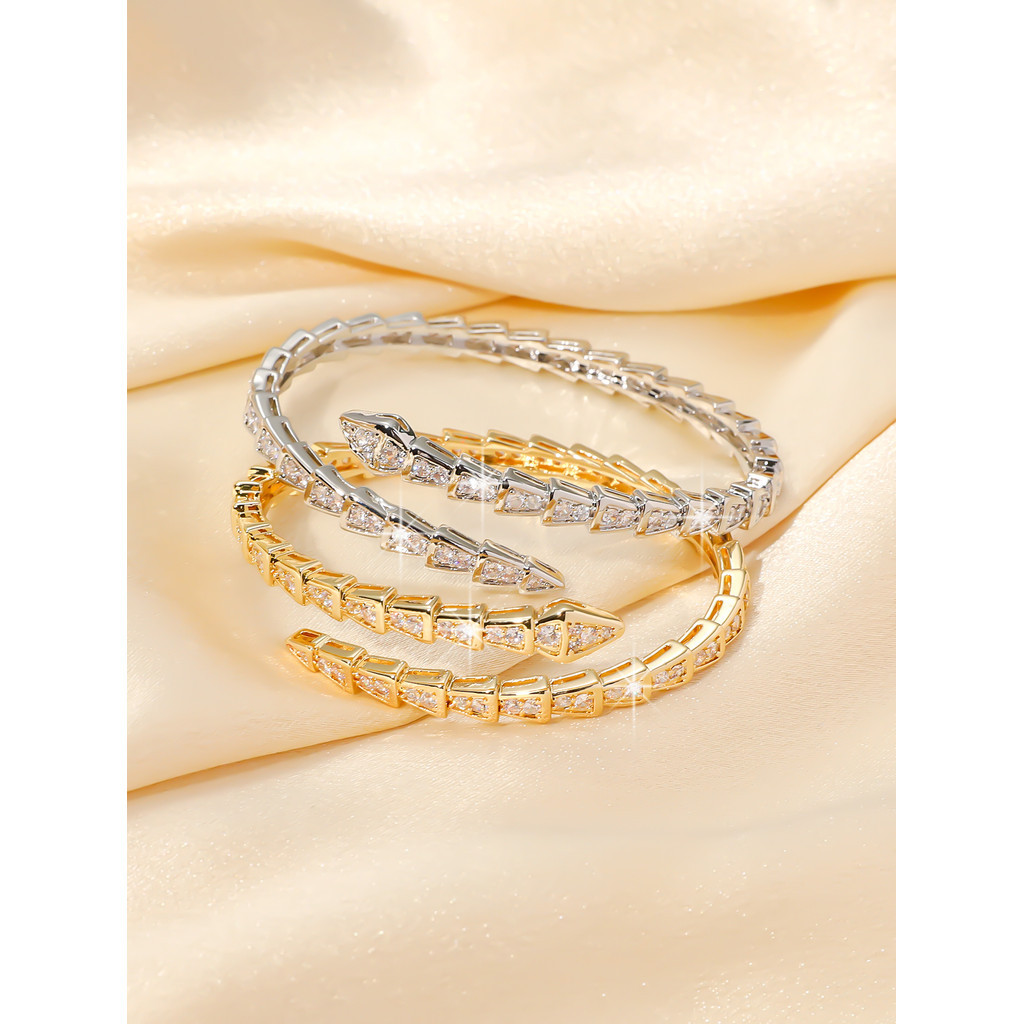 A สุภาพสตรีคลาสสิก serpentine cuff แฟชั่น sparkly encrusted zircon สร้อยข้อมือ Punk สัตว์ chunky สร้อยข้อมือเครื่องประดับสวมใส่