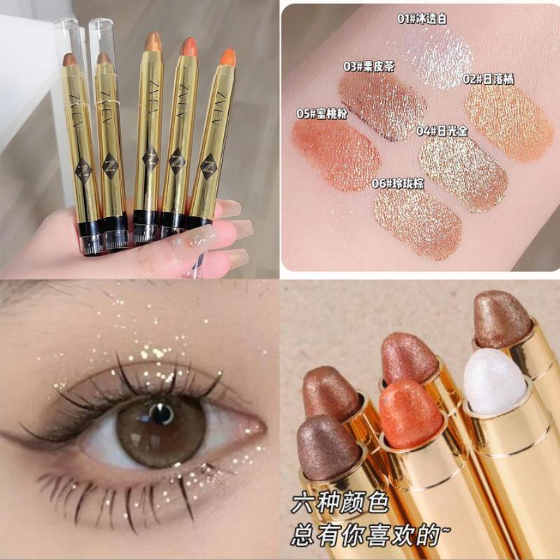 One-touch Molding Lazy High-Gloss อายแชโดว์ปากกา Pearly Fine กระพริบ Earth Contouring Brightening Double-Headed อายแชโดว์ Stick Essential สําหรับผู้เริ่มต้น