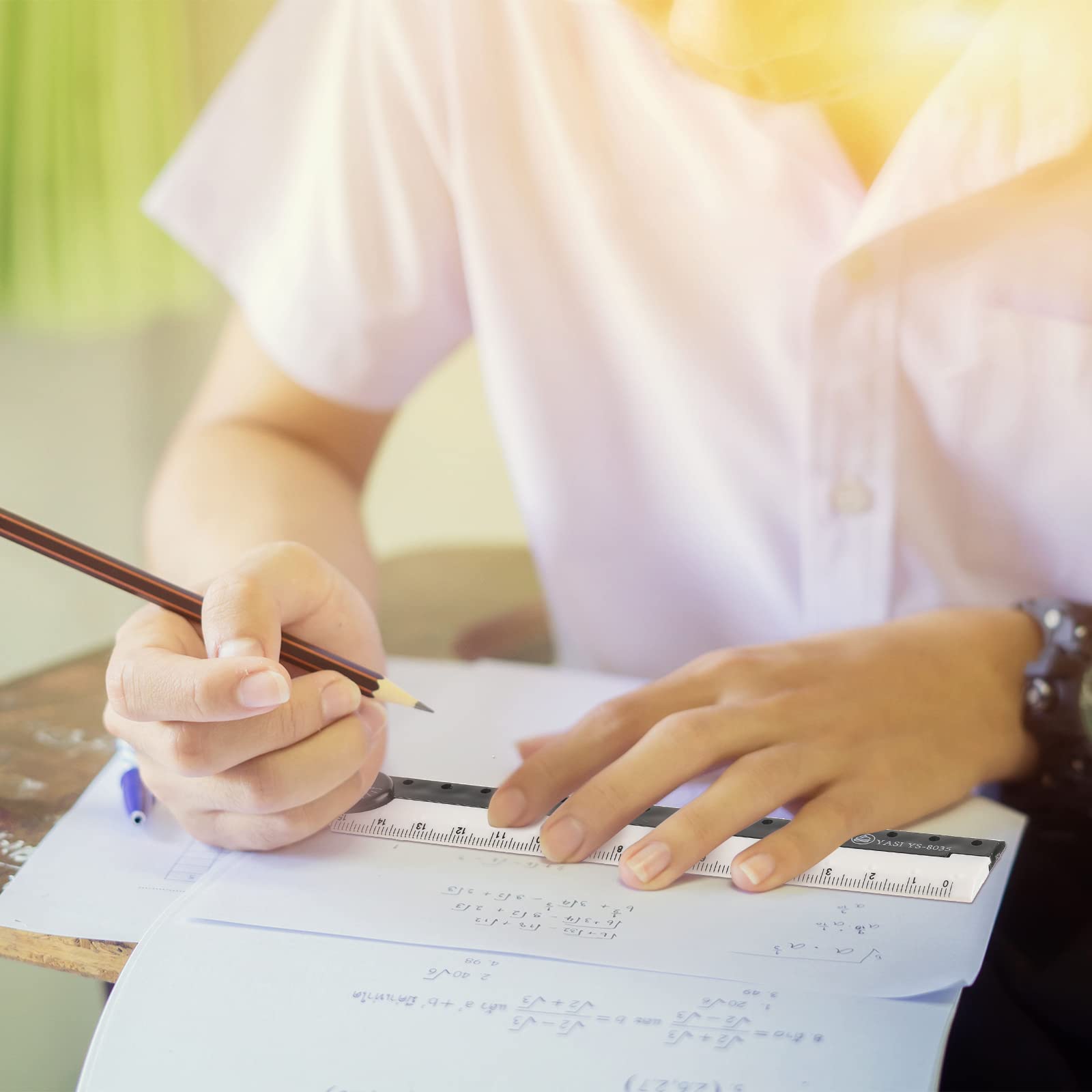 ไม้บรรทัดพับ รูปหลายเหลี่ยม พับมุมวัดไม้บรรทัดโปร่งใสยืดหยุ่นสีดําและสีขาวปรับเรขาคณิตเครื่องมือวัด - รูปที่ 5