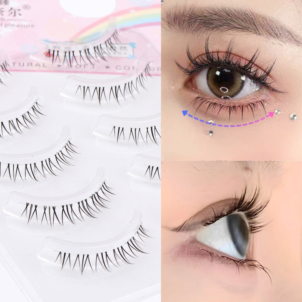 5 คู่ Manga-Inspired Featherlight ขนตาปลอม: ธรรมชาติ, นํากลับมาใช้ใหม่ Multi-Pack พร้อม Self-Adhesive C Curl