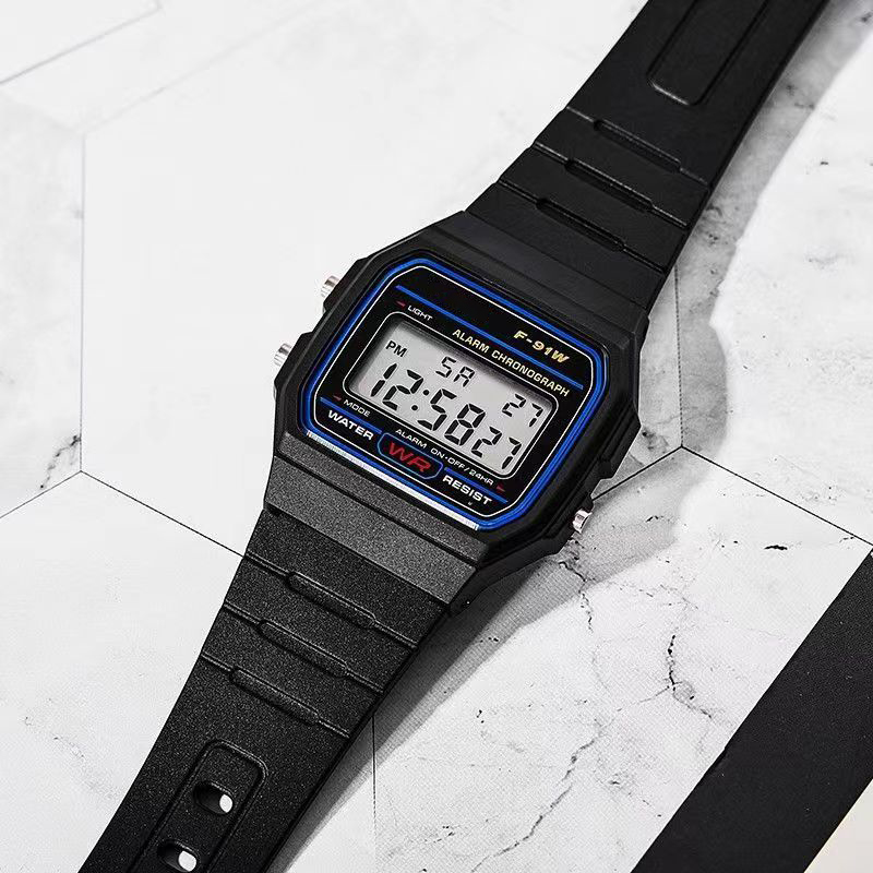 F91W นาฬิกาดิจิตอล Retro LED Luminous นาฬิกาควอทซ์ Unisex นาฬิกาข้อมือกีฬา