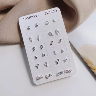 ต่างหูขนาดเล็กที่ละเอียดอ่อน 12 คู่ Leaf Airplane Love Stud ต่างหูชุดสไตล์เกาหลีแฟชั่นเครื่องประดับของขวัญ