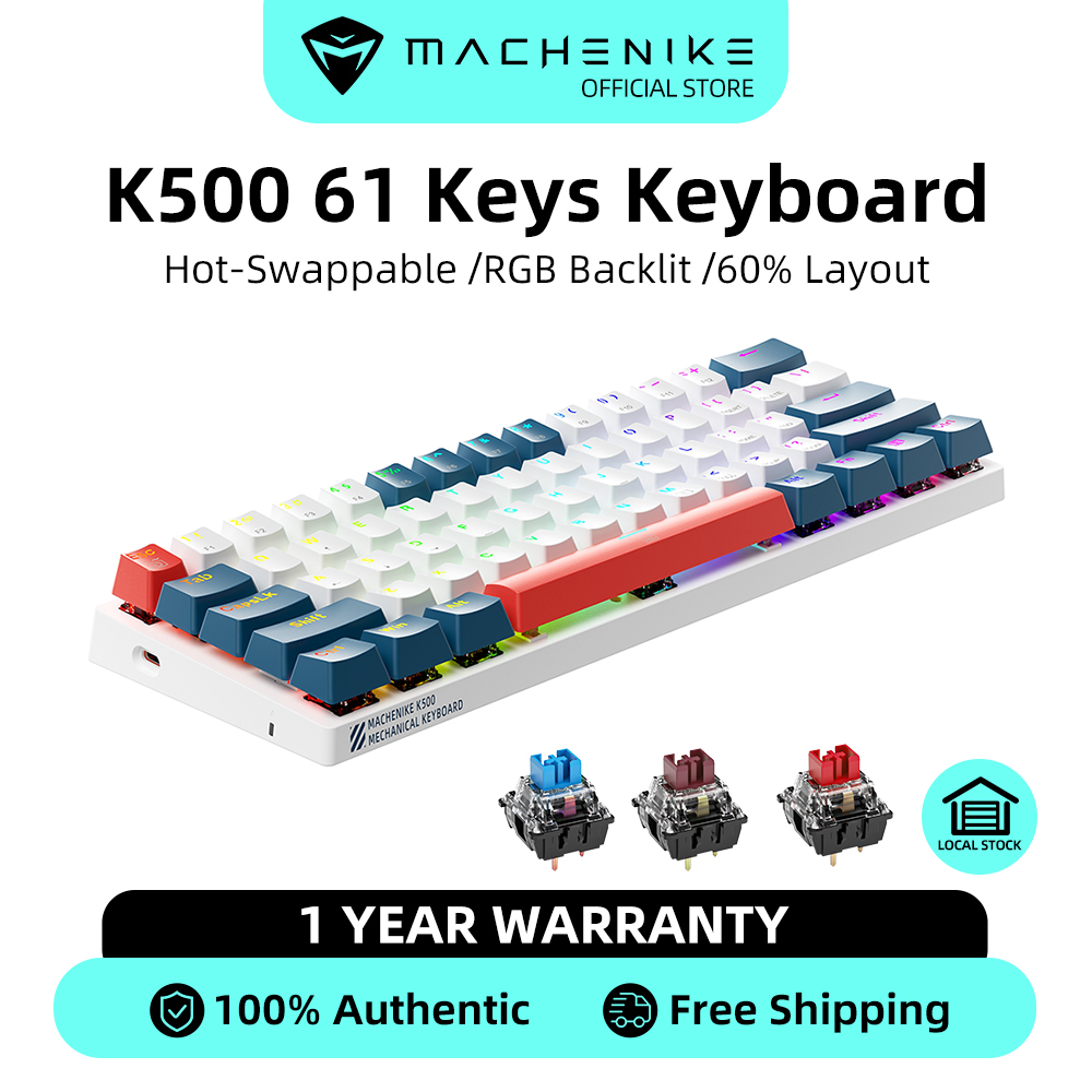 Machenike K500 B61 Mechanical Keyboard แบบมีสาย 60% คีย์ Hot-swappable RGB Backlit Gaming Keyboard