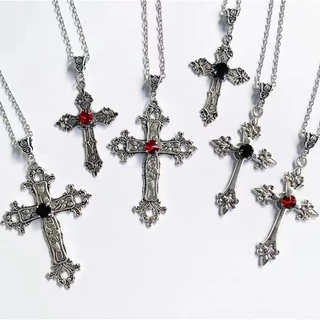 6 Gothic Dark Punk สไตล์สร้อยคอจี้ข้าม - การออกแบบระดับไฮเอนด์ที่ทันสมัยพร้อมรายละเอียด Intricate