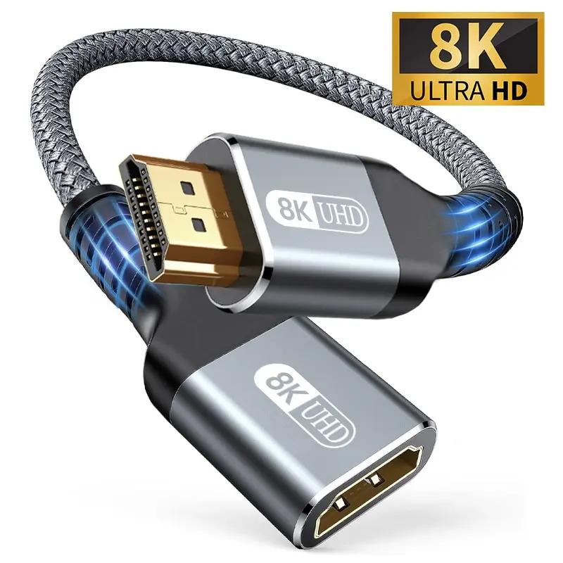 สาย HDMI 2.1 8K ตัวผู้ต่อตัวเมีย สายถัก HDMI ต่อขยาย 8K@60Hz 4K@240Hz สําหรับ Roku TV PS5 HDTV Blu-r