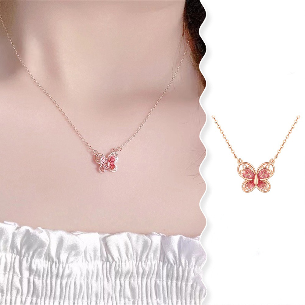 1 ชิ้น Elegant Charm Gold Diamond สร้อยคอผีเสื้อสําหรับผู้หญิงน่ารักน่ารัก Clavicle จี้ของขวัญวันเกิด
