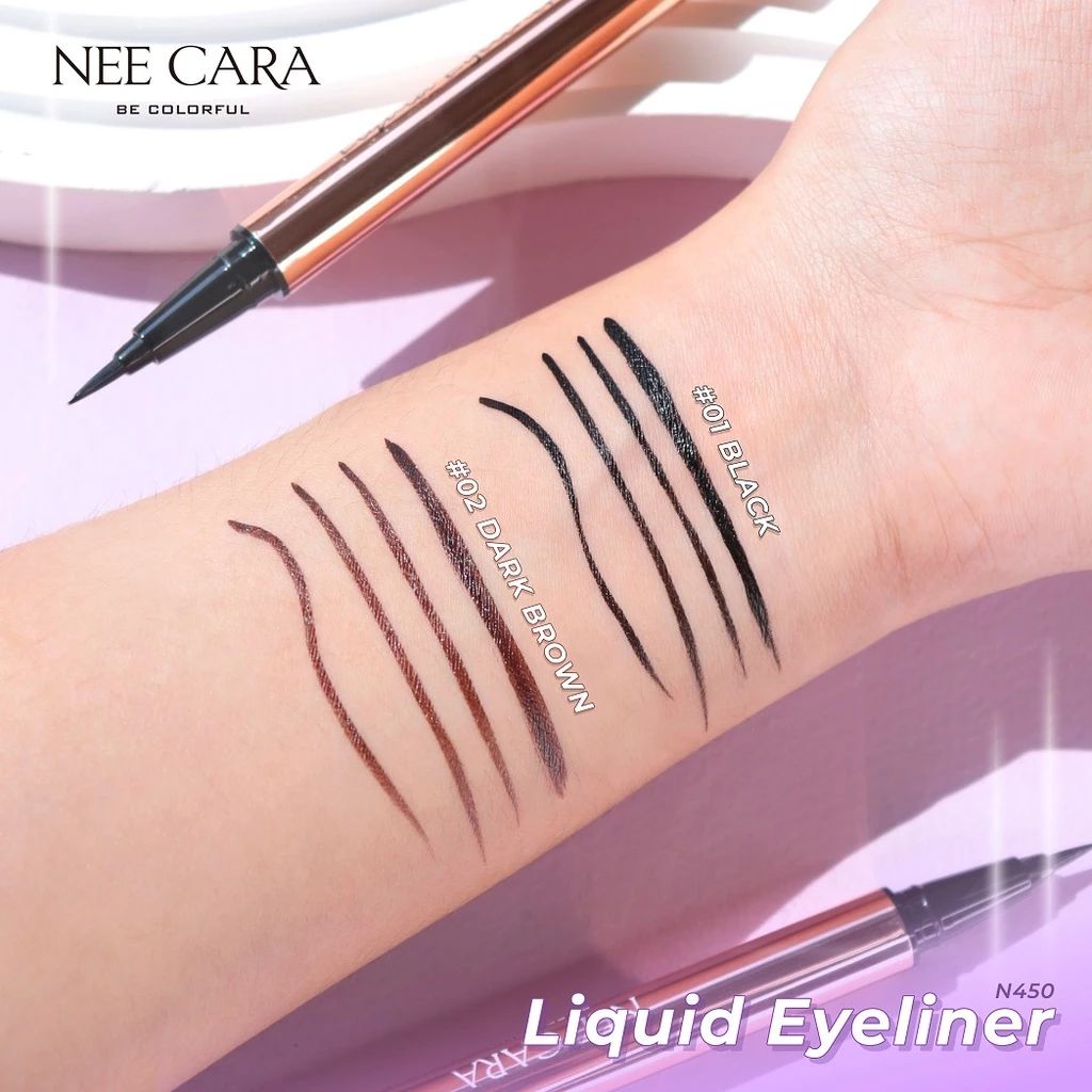 Nee Cara นีคาร่า Liquid Eyeliner รุ่น N450 อายไลเนอร์ แบบแท่ง กรีดง่าย สีชัด ติดทน กันน้ำ สีดำ - รูปที่ 5