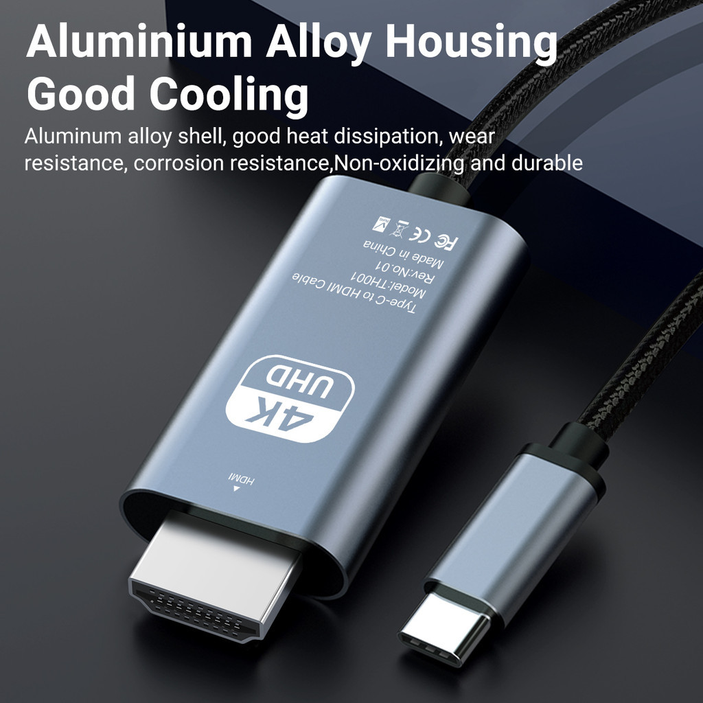 อะแดปเตอร์ USB C เป็น HDMI (4K@30Hz), สาย Type C เป็น HDMI 2 ม./78.74in/6.6ft HD Video USB Type C เป็นตัวแปลง HDMI สําหรับแล็ปท็อป โน้ตบุ๊ก แท็บเล็ต โทรศัพท์ ทีวี พีซี