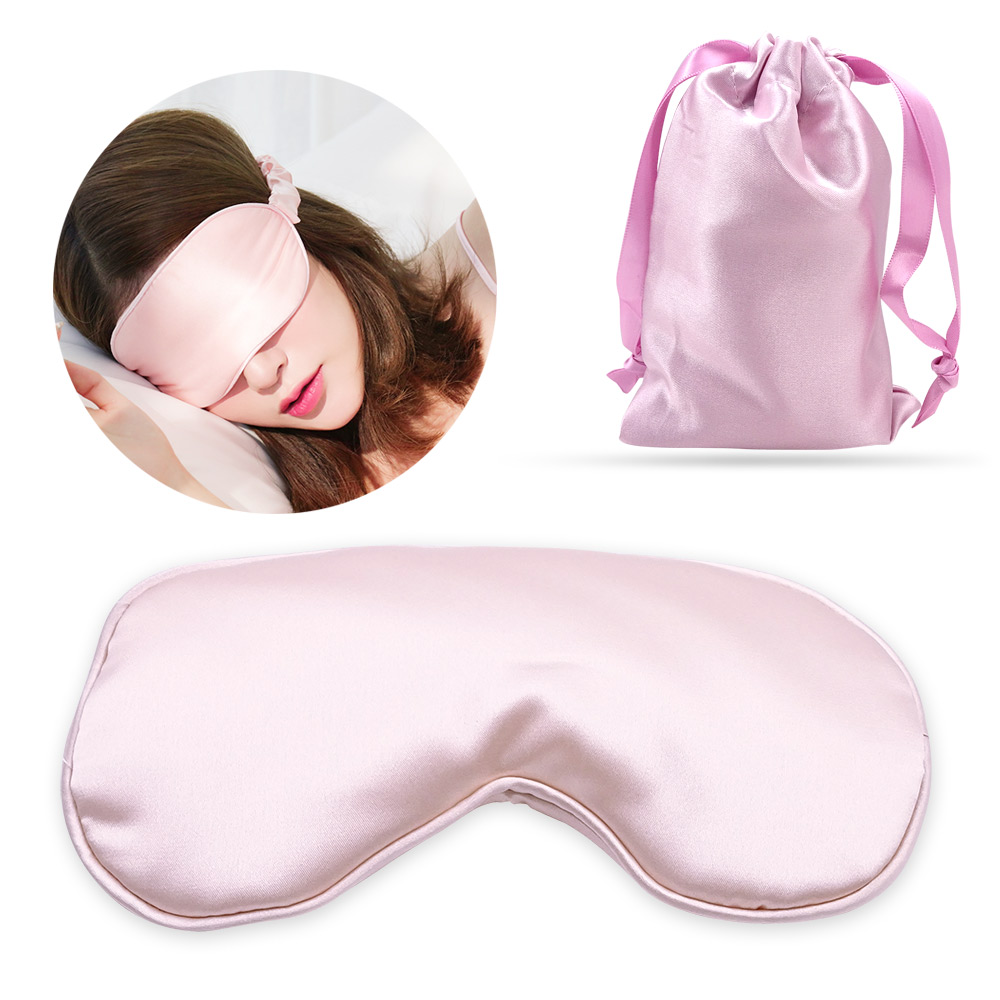 Silk Sleep Eye Mask พร้อมกระเป๋าเก็บ Blindfold Solid Portable Rest Eye Shade Cover Soft Pad