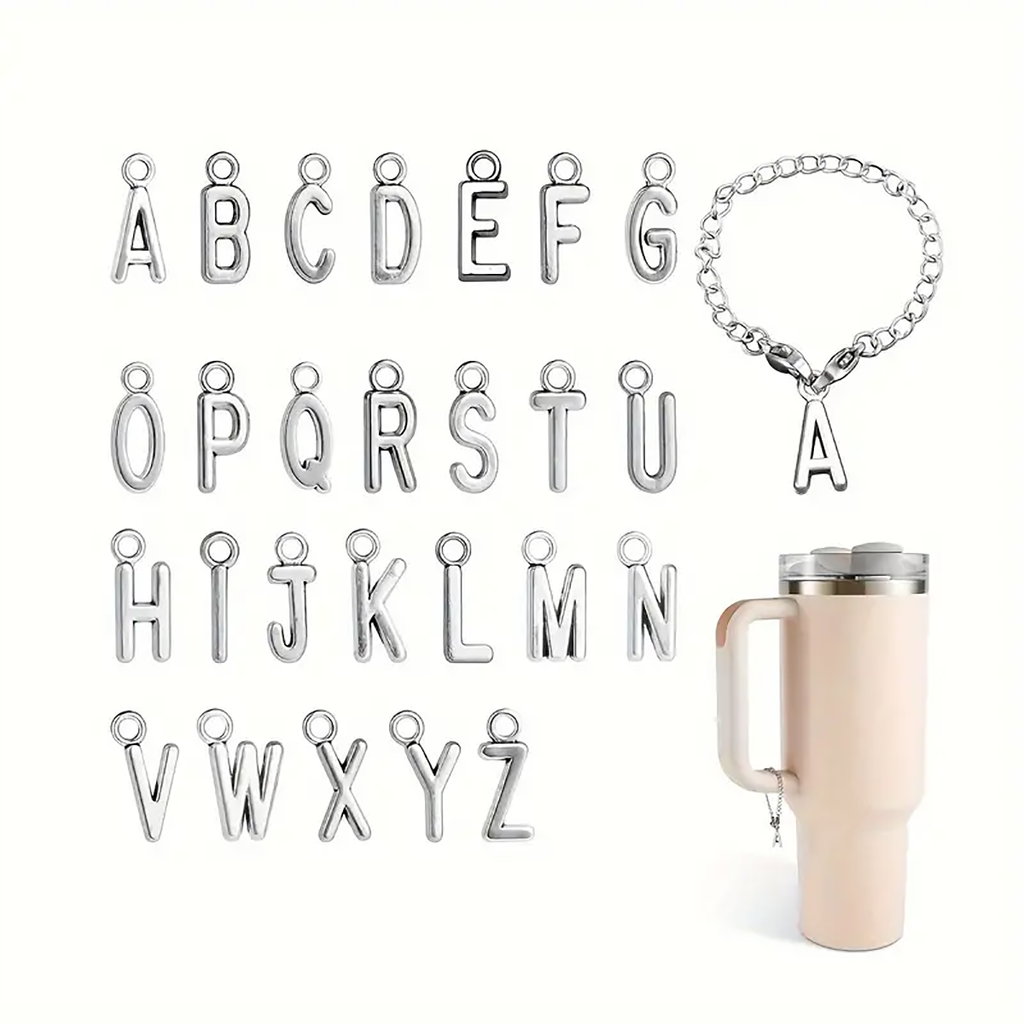 1 PC ตัวอักษร Charm อุปกรณ์เสริมสําหรับ Stanley ถ้วย, ID ชื่อเริ่มต้น Letter Chain Charm สําหรับ Stanley Tumbler ถ้วย Identification Handle Charms