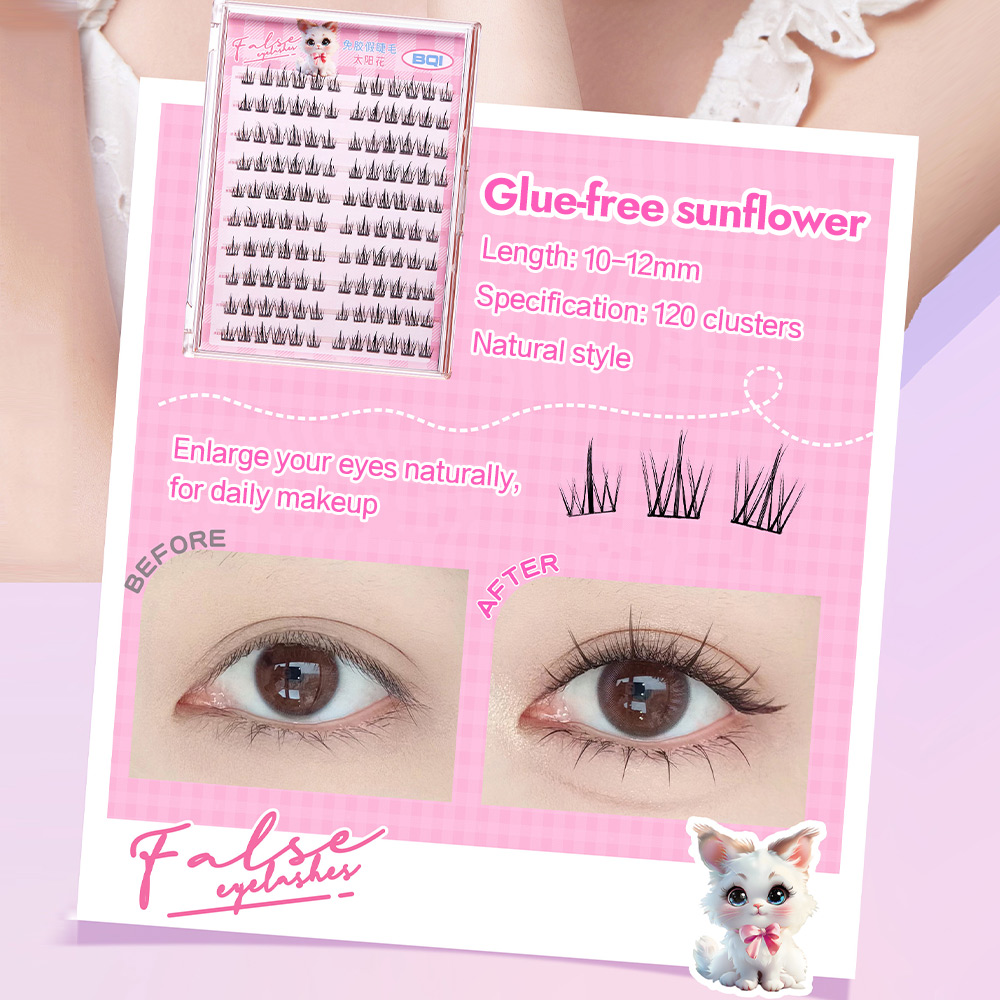 BQI Glue-Free Big Curl Natural False Lashes – 10 แถว Easy On & Off, ขนตานํากลับมาใช้ใหม่สําหรับสวมใส่ทุกวันและแต่งหน้าปาร์ตี้ - รูปที่ 6