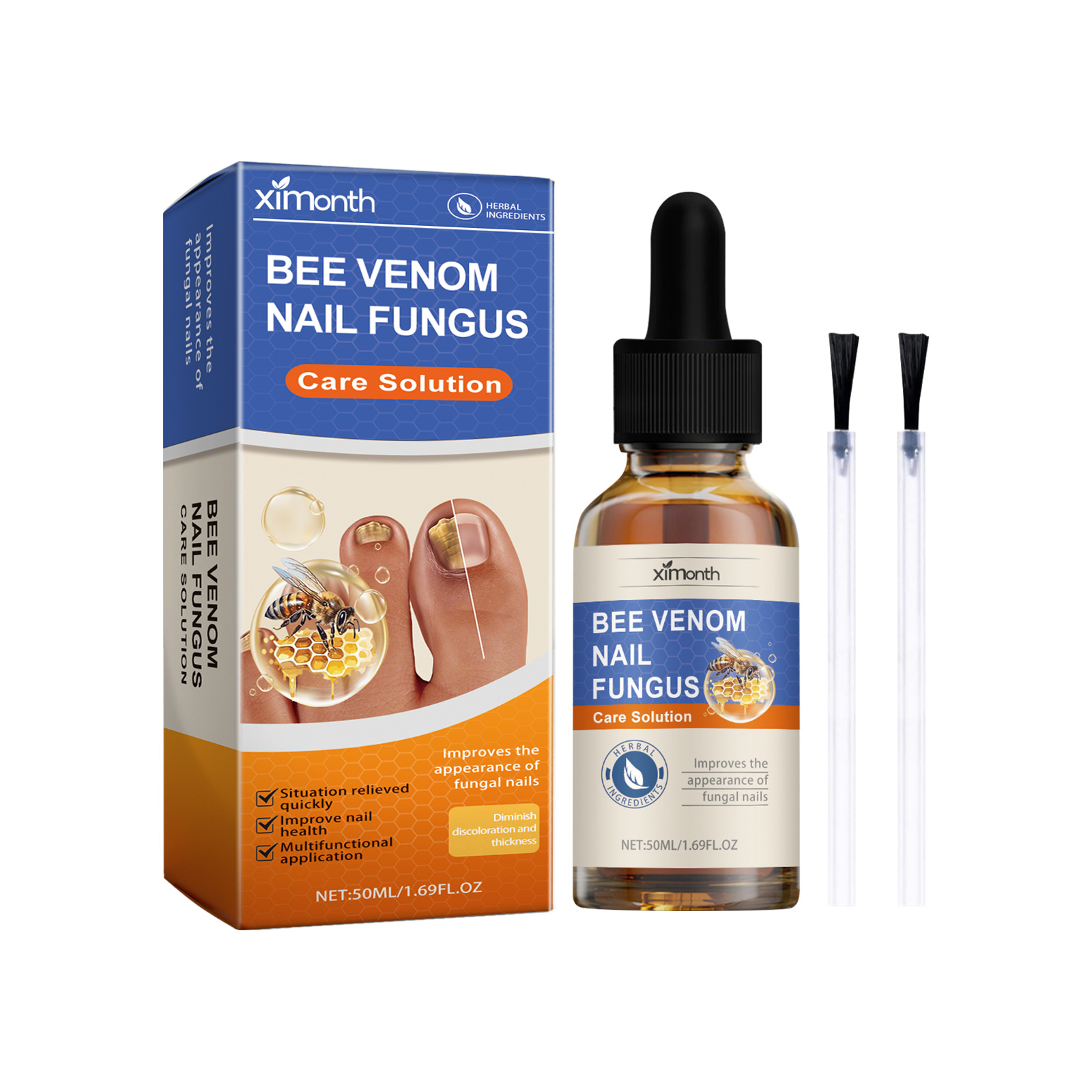 Bee Venom Nail Serum 50ml, Nail Care ของเหลวซ่อมแซมเล็บเท้าที่แข็งแกร่งเป็นพิเศษ, ซ่อมแซมเล็บอเนกประสงค์สําหรับเล็บที่เปลี่ยนสีและเสียหายHOT
