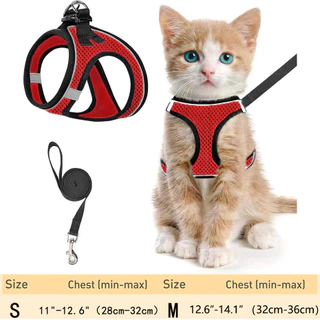 สายรัดแมวและลูกแมวแบบปรับได้พร้อมสายจูง – เสื้อกั๊กตาข่ายนุ่มสะท้อนแสง, กันหนี, สายรัดเดินกลางแจ้งที่สะดวกสบาย