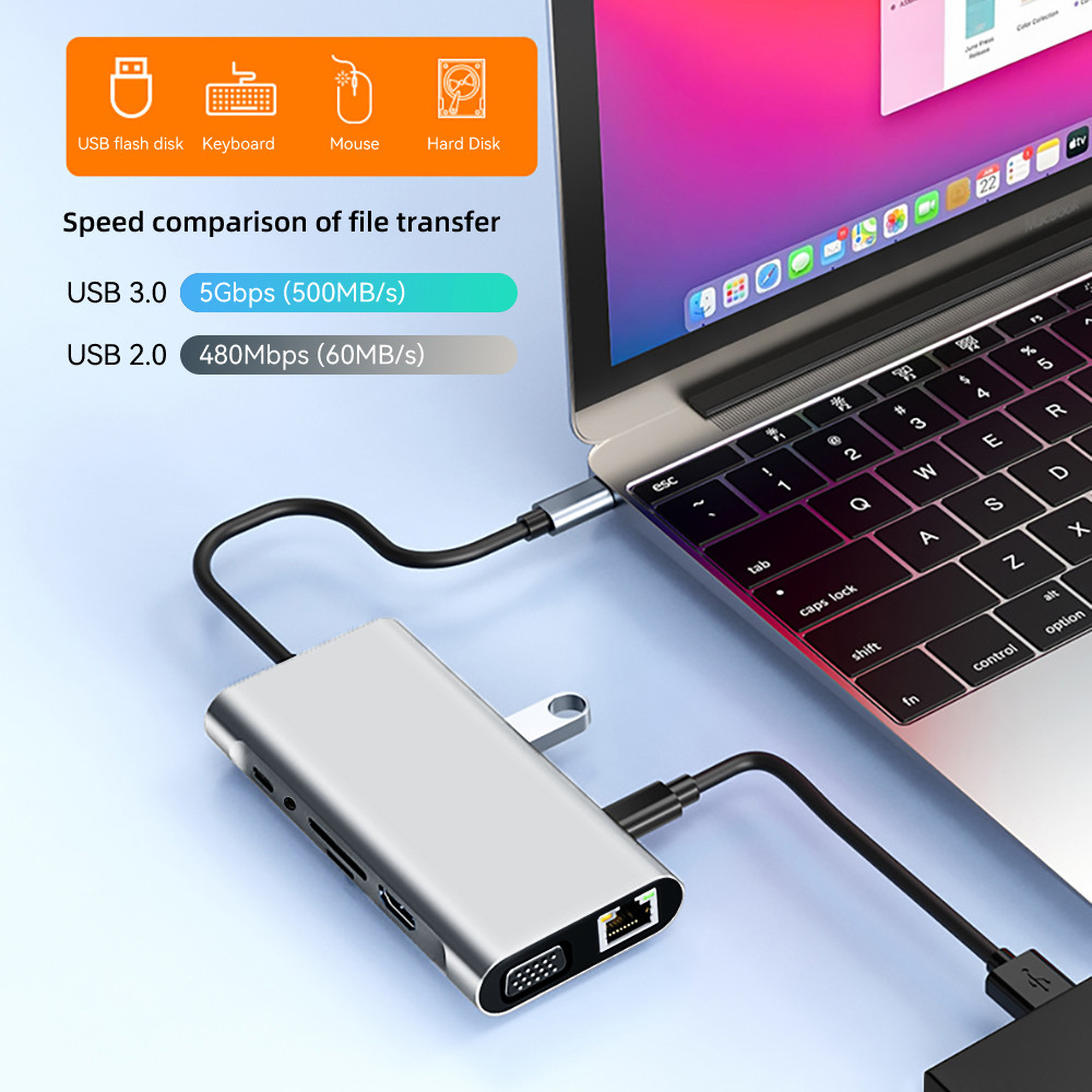 11-em-1 HUB USB C 4K Full HD HDMI 87W PD Carregmento สถานีเชื่อมต่อหลายพอร์ต