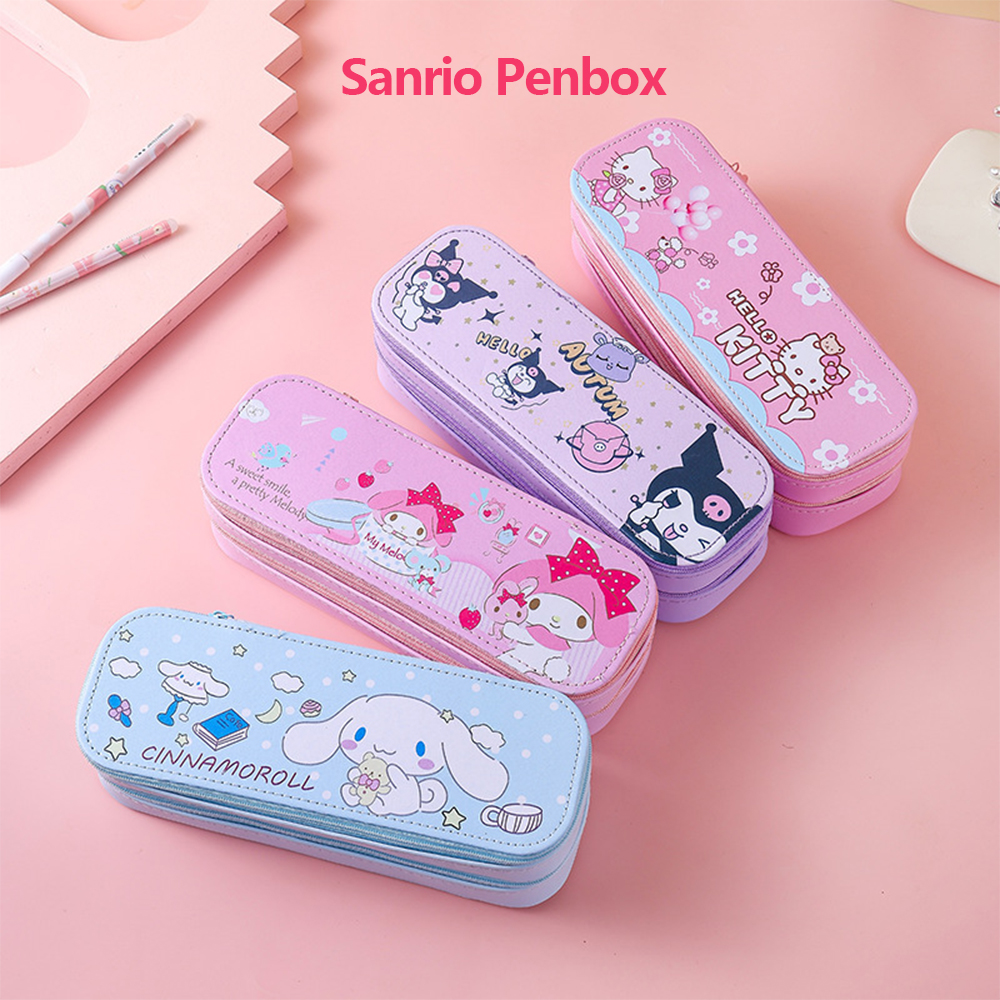 Sanrio Kuromi กล่องดินสอการ์ตูน Pochacco Pu สองชั้นกระเป๋าเครื่องเขียนน่ารัก Cinnamoroll สร้างสรรค์ของขวัญเด็กนักเรียน