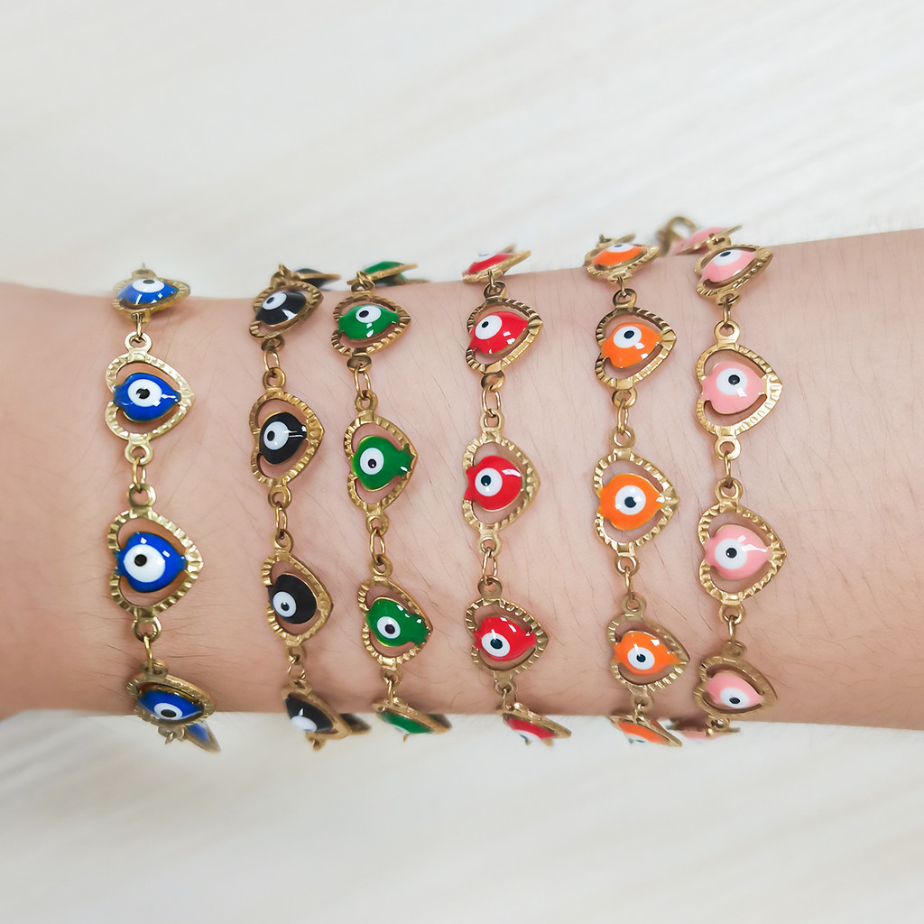 1ps 18K แฟชั่นสแตนเลสผู้หญิง Love Oil Dropping Devils Eye สร้อยข้อมือเหมาะสําหรับการใช้ทุกวัน