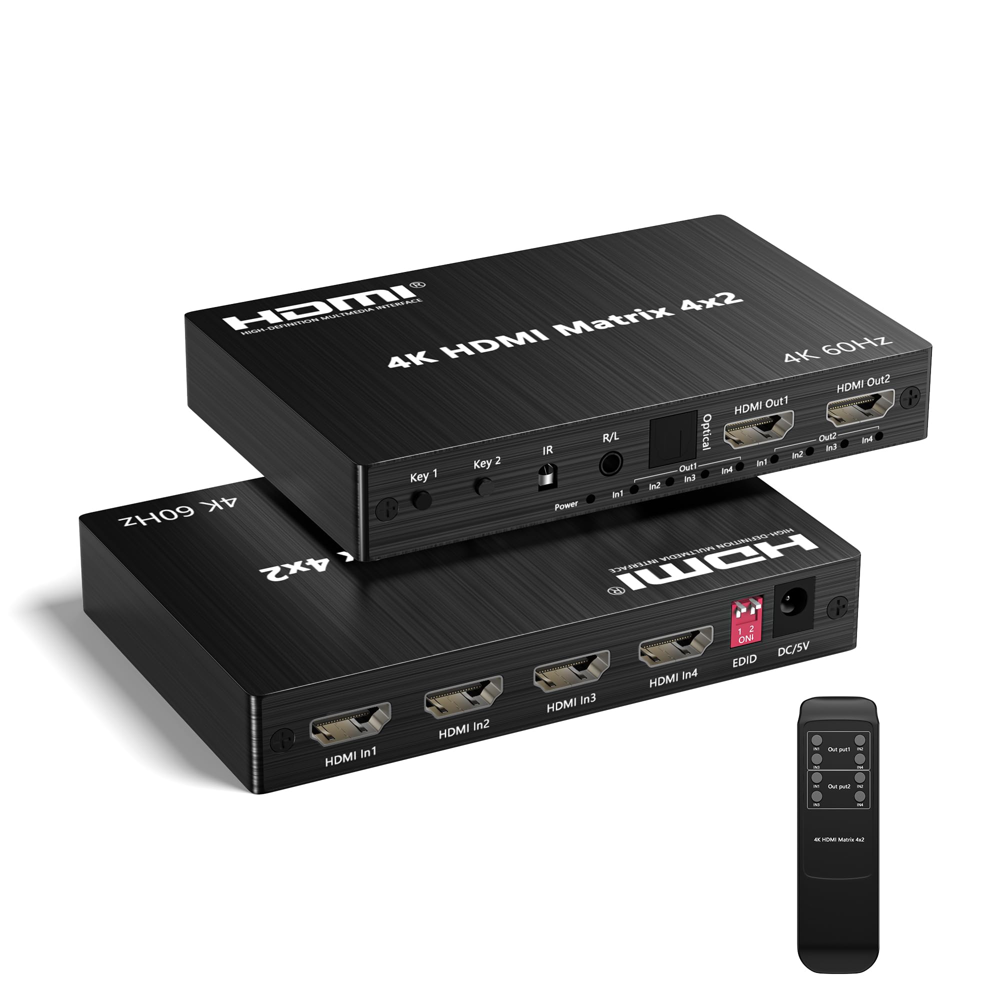 สวิตช์แยกสัญญาณ HDMI 4K 60Hz Matrix 4 เข้า 2 ออก พร้อมรีโมทคอนโทรล อะแดปเตอร์ 18Gbps Pro รุ่น Elite 