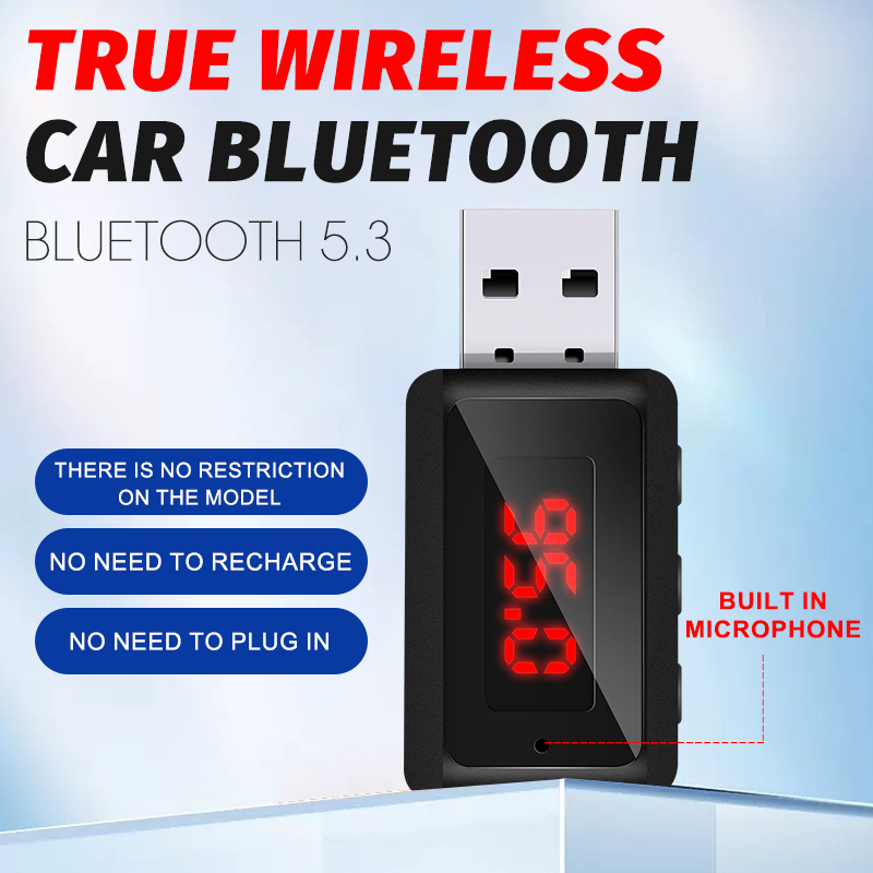 อะแดปเตอร์รับสัญญาณ FM บลูทูธ 5.3 T60 สําหรับเครื่องรับสัญญาณเสียงรถยนต์ หูฟัง ไมโครโฟน แฮนด์ฟรี USB