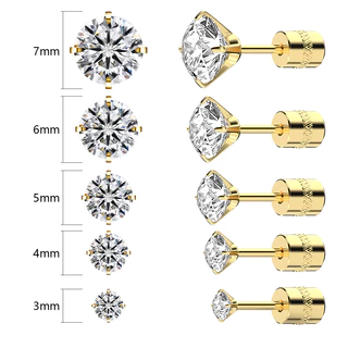 สแตนเลส Cubic Zirconia ต่างหูสตั๊ดสําหรับผู้หญิง 3-7 มม.ประกาย Elegant Party เครื่องประดับงานแต่งงานชุดของขวัญ