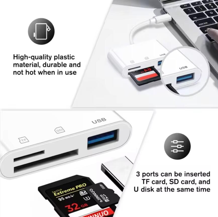 3 In 1 SD TF Card Reader สําหรับ Apple iPhone 14 12 13 11 Pro Max XR XS USB C กล้อง Converter สําหรับ iPad Android แล็ปท็อปอะแดปเตอร์ OTG