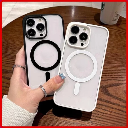 เคสชาร์จไร้สายแม่เหล็กอะคริลิคใสด้านเข้ากันได้กับ iPhone 16 11 12 13 14 15 Pro Max XR X XS ฯลฯ