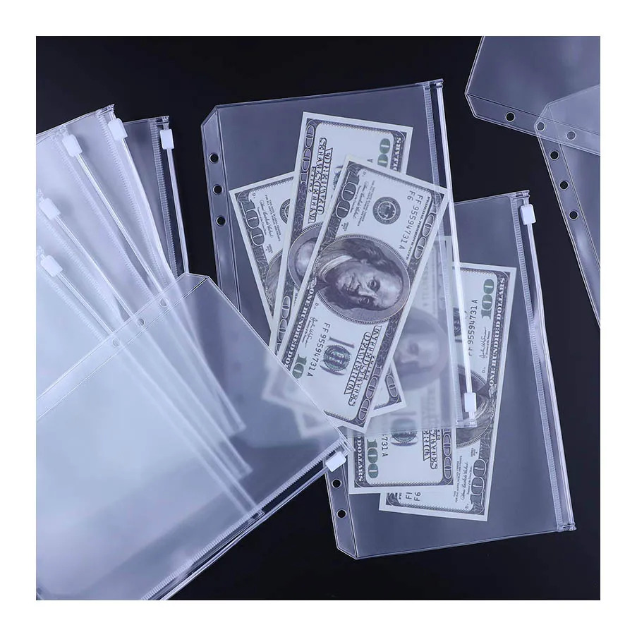 A6 Binder กระเป๋ากันน้ําเงินสด Budget ซองจดหมาย PVC Binder ซองจดหมายซิปลามิเนตซองจดหมายสําหรับเงินสดบรรจุ