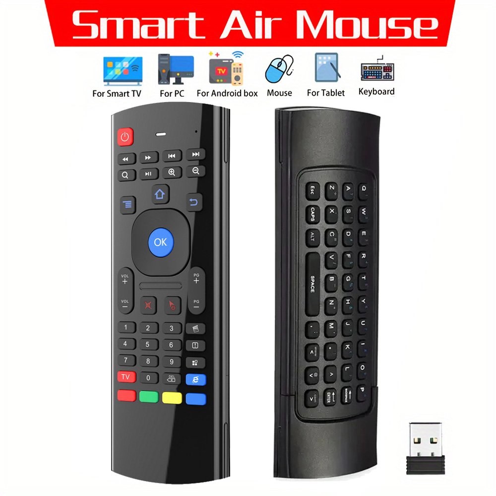 Mx3 2.4G รีโมทคอนโทรลเมาส์อากาศไร้สายสองด้านพร้อมคีย์บอร์ดขนาดเล็ก, Gyroscope, IR Learning- เหมาะสําหรับกล่อง Android TV