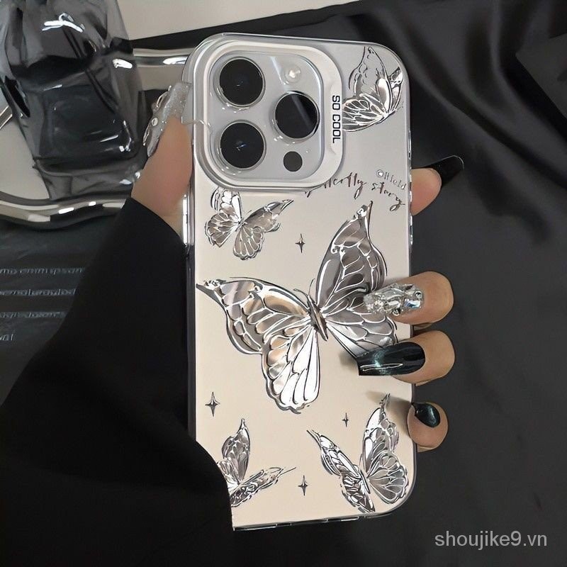แฟชั่นเคสโทรศัพท์ผีเสื้อสีเงิน 15 iPhone14promax/13/12/11 promax กันกระแทกป้องกันสกปรกกันกระแทกเคสโทรศัพท์แข็ง