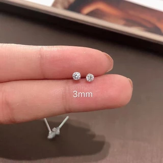 Silver Ear Studs สีขาวเพทาย Minimalist ต่างหูสําหรับ Sensitive Ears