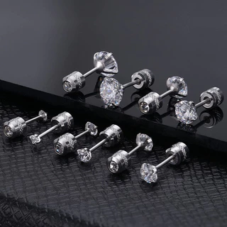สแตนเลส Cubic Zirconia ต่างหูสตั๊ดสําหรับผู้หญิง 3-7 มม.ประกาย Elegant Party เครื่องประดับงานแต่งงานชุดของขวัญ