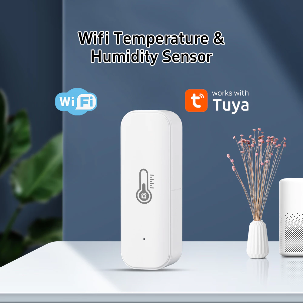 เซ็นเซอร์วัดความชื้นและอุณหภูมิ WiFi สําหรับใช้งานในร่ม ด้วยแอปพลิเคชันสําหรับการติดตามพลังงานจากแบตเตอรี่ รองรับการควบคุมด้วยเสียงผ่าน Alexa และ Google Home