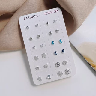 ต่างหูขนาดเล็กที่ละเอียดอ่อน 12 คู่ Leaf Airplane Love Stud ต่างหูชุดสไตล์เกาหลีแฟชั่นเครื่องประดับของขวัญ