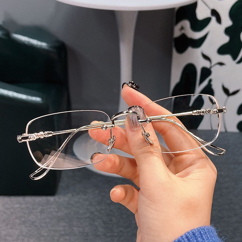 Frameless Anti-Blue Light แว่นตาแบนผู้ชายผู้หญิงแฟชั่นวรรณกรรมแว่นตา Retro