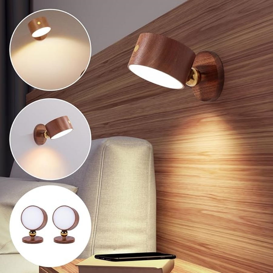 เชิงเทียนติดผนัง Led ไม้ 360° ไฟติดผนังแบบชาร์จไฟได้หรี่แสงได้หมุนได้แบตเตอรี่นําแม่เหล็กไฟกลางคืนสําหรับอ่านหนังสือและแสงในครัวเรือน