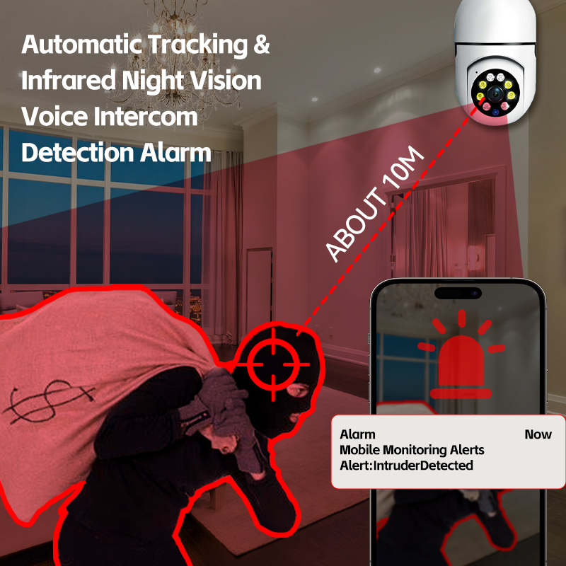 5g หลอดไฟ E27 กล้องเฝ้าระวังสีเต็มรูปแบบอัตโนมัติติดตามมนุษย์ซูมในร่ม Security Monitor กล้อง Wifi Night Vision