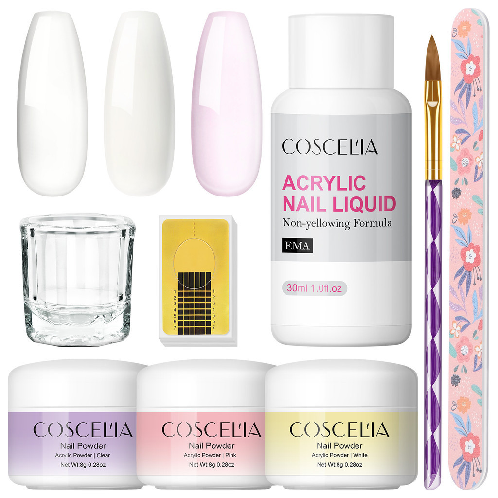 Coscelia 8 ชิ้น/เซ็ตอะคริลิค Liquid Powder Nail Art Kit เล็บแกะสลักภาพวาดแปรงคริสตัล Extension UV Builder DIY เล็บชุด