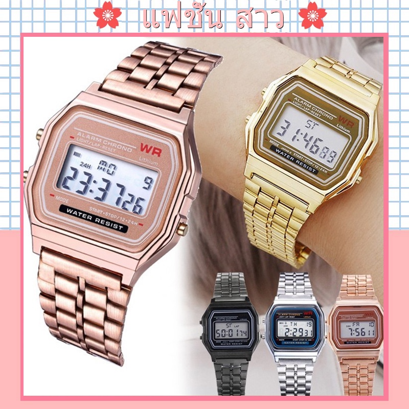 นาฬิกาข้อมือดิจิตอล LED สไตล์ - WR F91W สายโลหะ A159 ดีไซน์ฮาราจูกุที่มีฟังก์ชันหลากหลาย