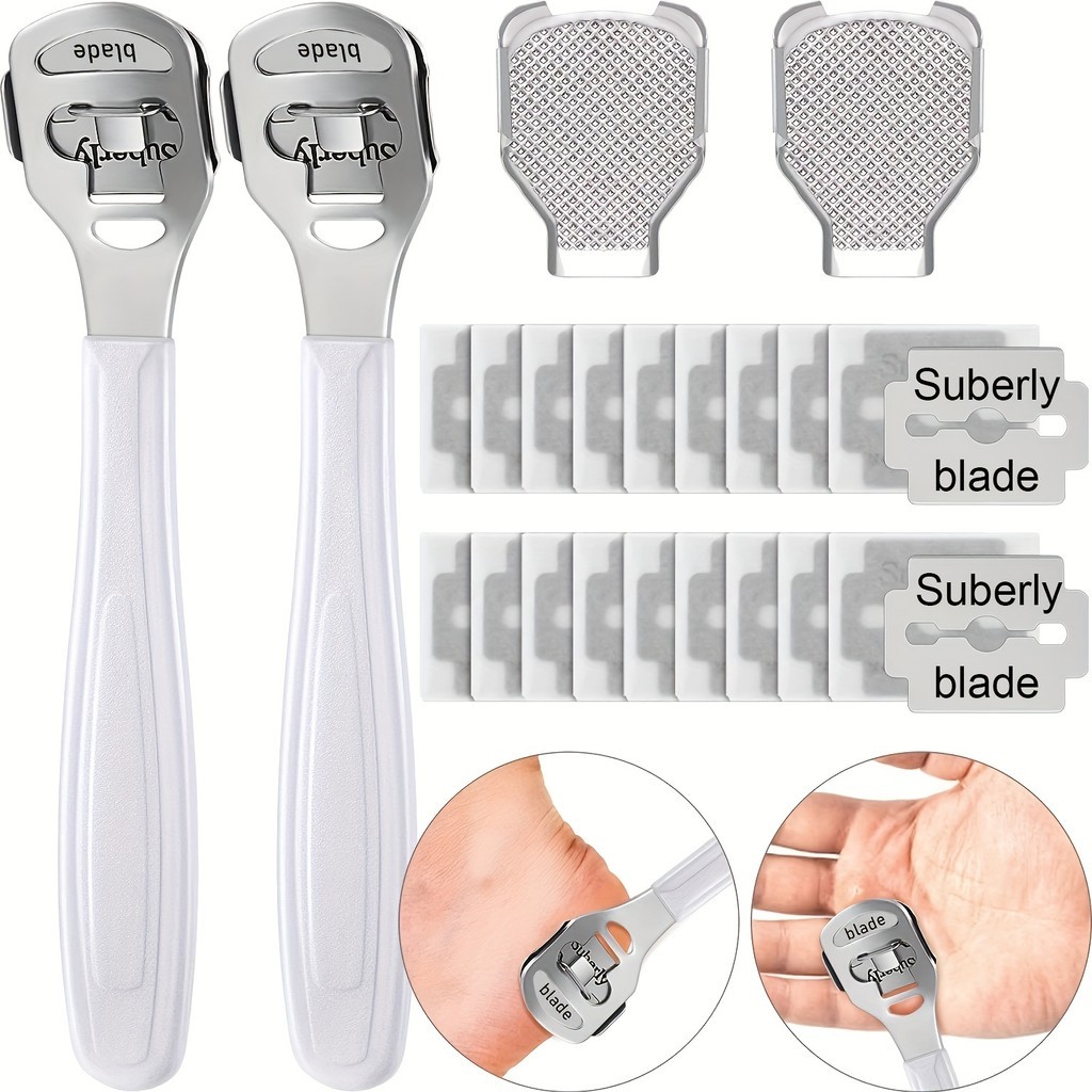 ชุดเครื่องโกนหนวดแคลลัสมืออาชีพพร้อมใบมีดสํารอง 10 ใบ - เครื่องมือดูแลเท้าสําหรับการกําจัดขนผิวหนังแบบแข็งบนมือและเท้า