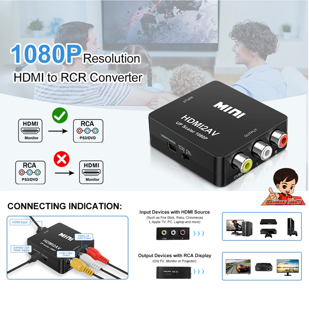กล่องแปลง HDMl TO AV (RCA) แปลงสัญญาณภาพและเสียงจากกล่อง Android เข้าใช้งานกับทีวีรุ่นเก่า (AV)