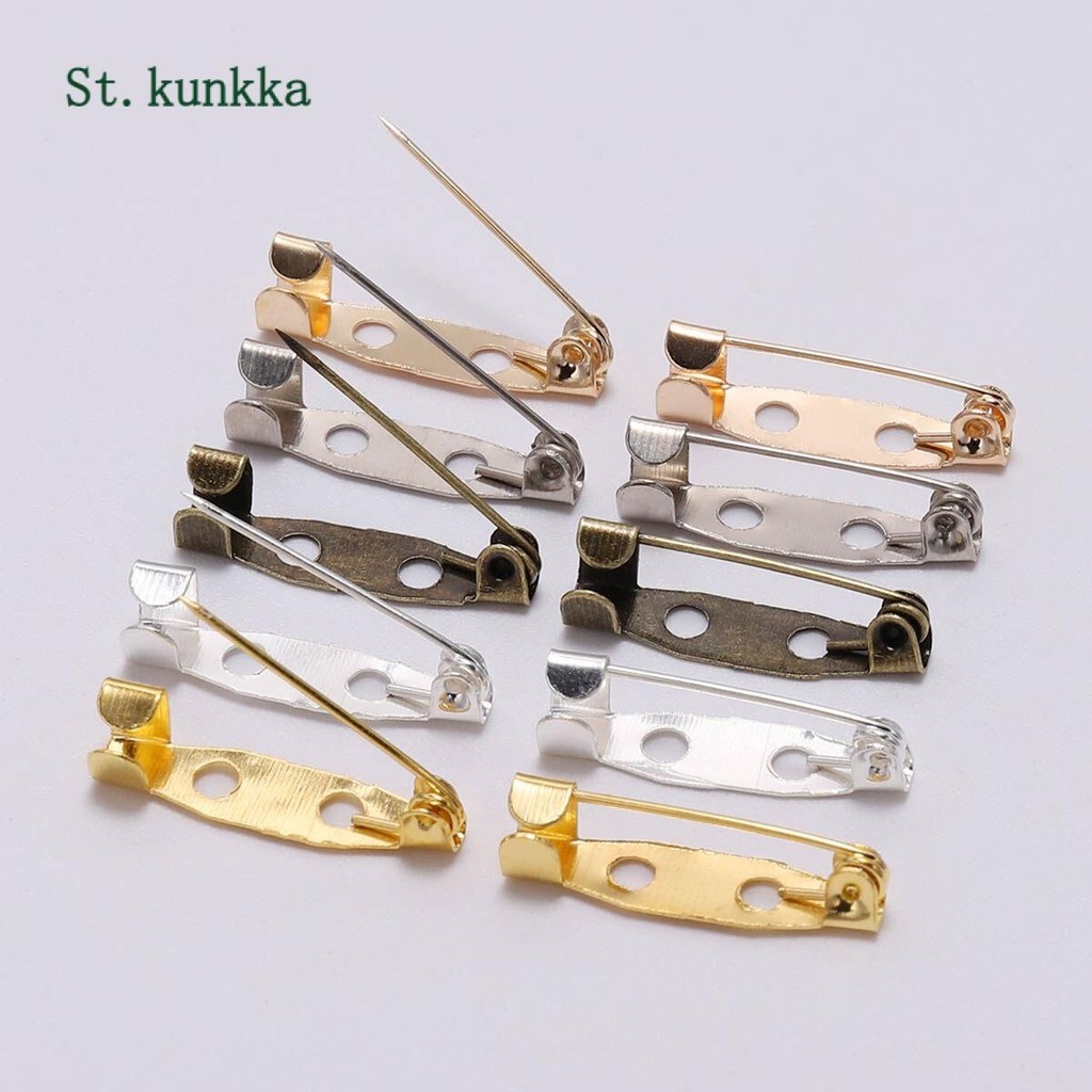 St.kunkka 50 ชิ้น/ล็อตเงินทองเข็มกลัดคลิปฐานเปล่าความปลอดภัย Pin Tunung การตั้งค่าสําหรับ DIY ช่อดอกไม้งานแต่งงานเข็มกลัดแฟชั่นเครื่องประดับทําอุปกรณ์