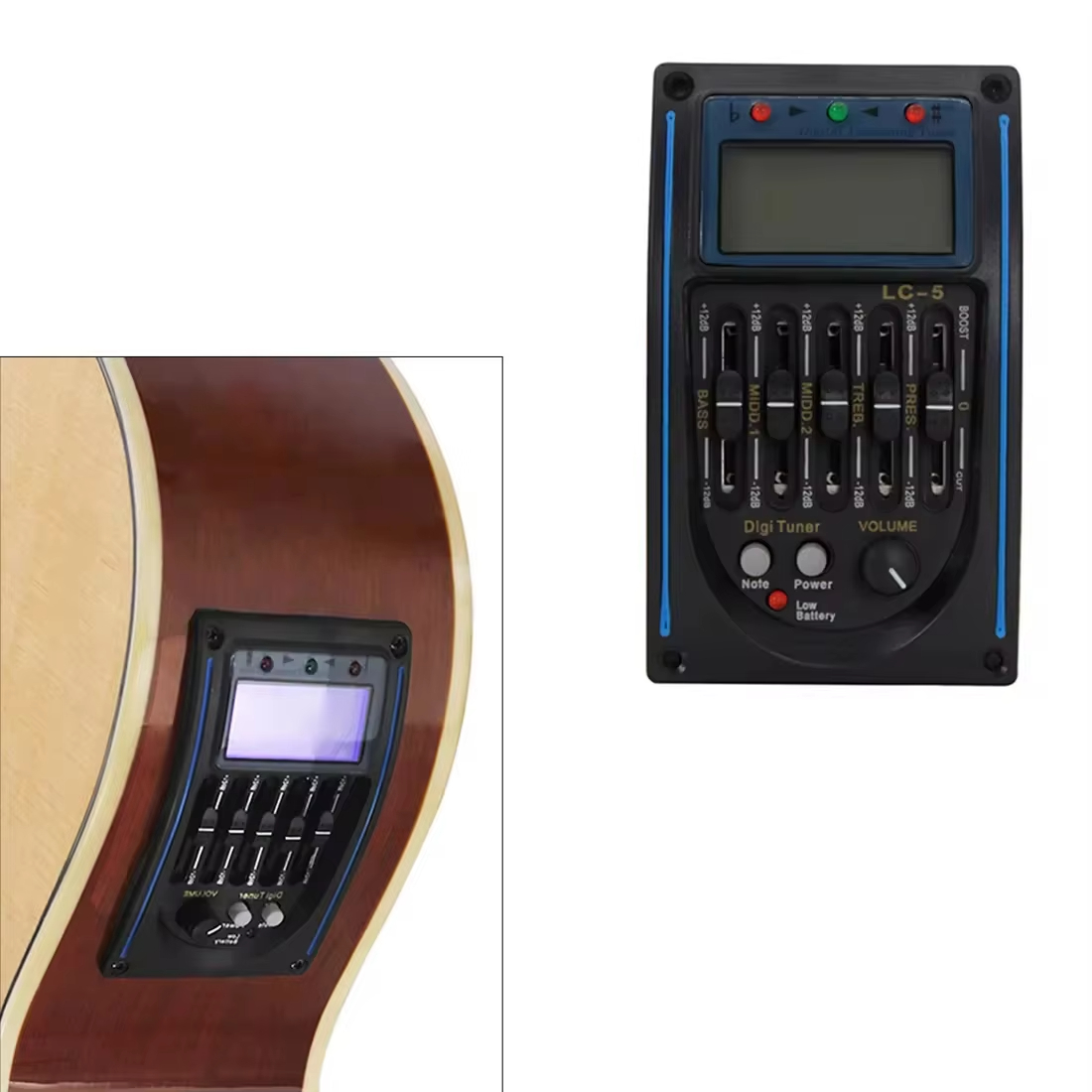 ปรีแอมป์กีต้าร์โปร่ง LC-5 – EQ 5-Band พร้อม Piezo Pickup & Tuner ในตัว