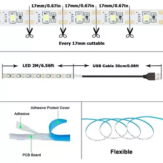 2835 ไฟ LED Strip – 5V USB สีขาววอร์มไวท์สําหรับตกแต่งห้องไฟแบ็คไลท์ทีวีปีใหม่เทศกาลฤดูใบไม้ผลิ