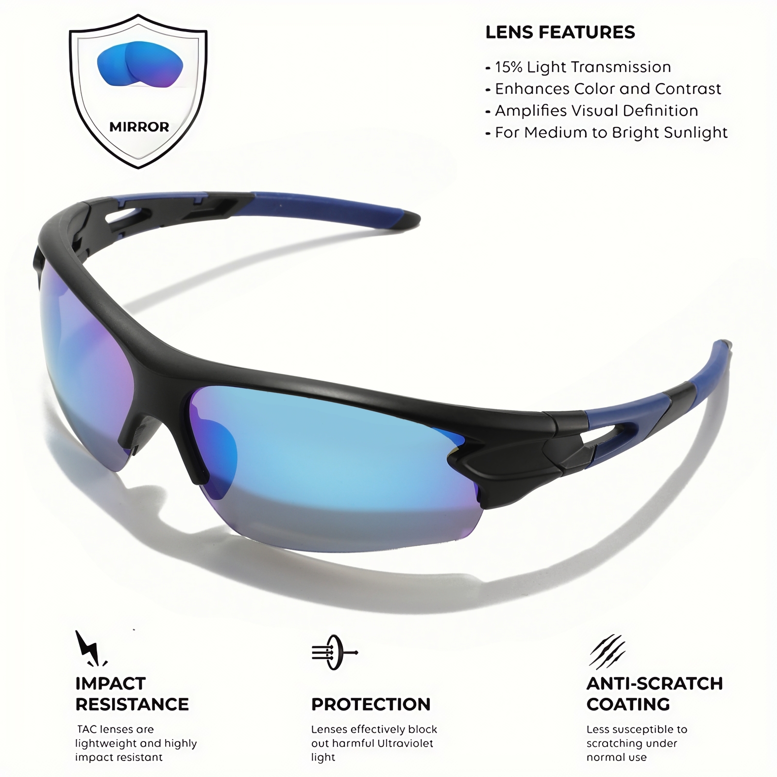 แว่นตากันแดดกีฬาแบบไม่มีขอบรุ่น Featherlight Semi-Rim เลนส์ปริซึม UV400 สำหรับวิ่ง ปั่นจักรยาน และการเดินทางระดับโลก สวมใส่ได้ทุกเพศทุกวัย พร้อมป้องกัน Chroma Armor ตลอดทั้งวัน - รูปที่ 2