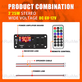 บลูทูธ 5.0 เครื่องเล่น MP3 50W เครื่องขยายเสียง DC12V สําหรับเครื่องเสียงรถยนต์พร้อมการบันทึก FM USB และแฮนด์ฟรี Call