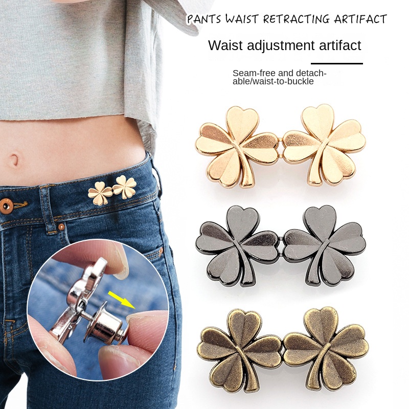 Four-leaf Clover Collection เข็มขัดหัวเข็มขัดคู่ที่ถอดออกได้เล็บฟรีเย็บปุ่มฟรีกางเกงยีนส์เอวใหญ่เปลี่ยนเอวเล็กSlimming Artifact
