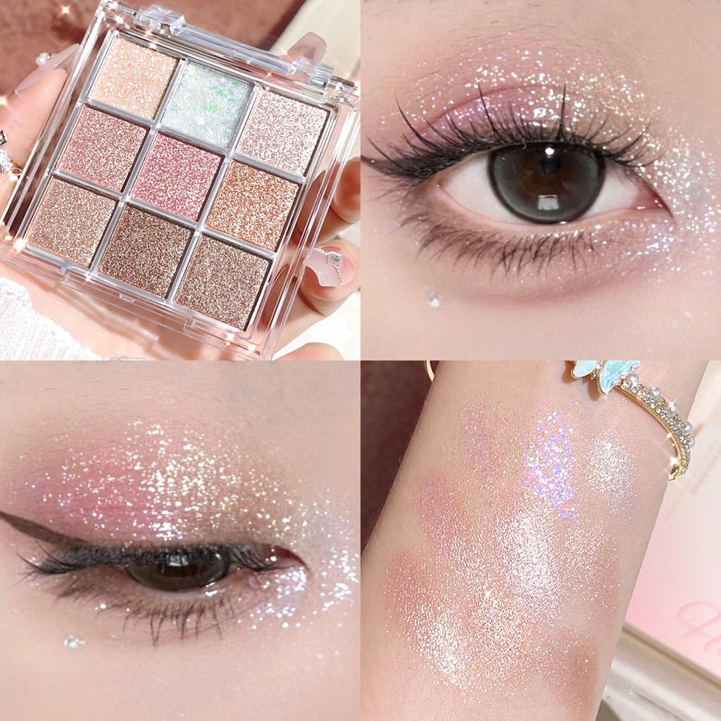 อายแชโดว์พาเลทเก้าสี Pearlescent Fine กระพริบซ้อนระยิบระยับ Glitter สีสันสมาร์ทเก้าสี Eye