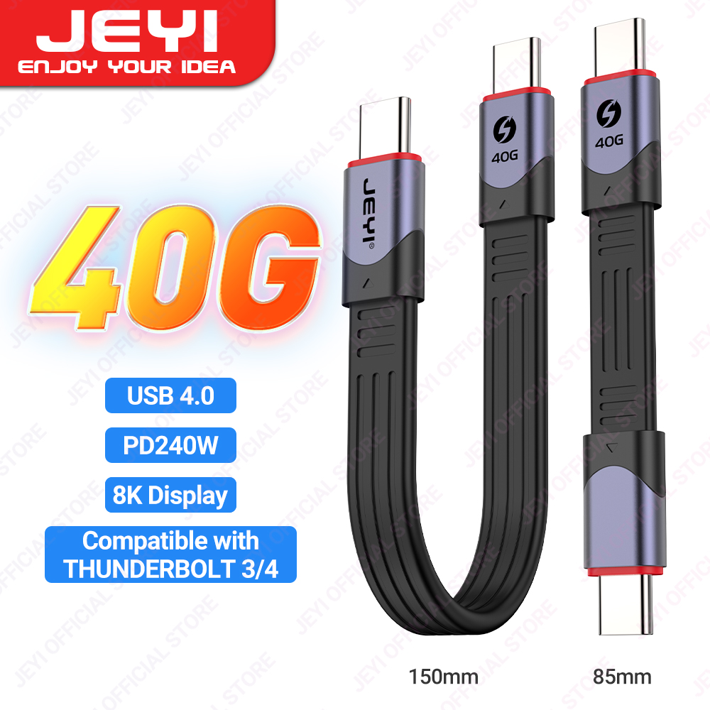 Jeyi สาย USB 4.0 FPC, การถ่ายโอนข้อมูล 40Gbps, 240W PD 8K HD Display USB-C สายแบนสําหรับ Thunderbolt 4/3, MacBook, แล็ปท็อป, แท็บเล็ต