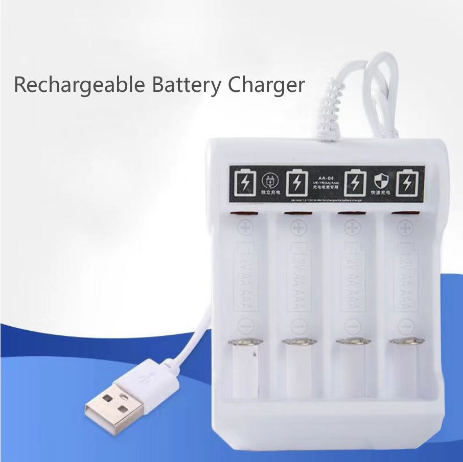 เครื่องชาร์จแบตเตอรี่แบบชาร์จไฟได้ AA/AAA 4 ช่องพอร์ต USB สําหรับแบตเตอรี่นิกเกิลแคดเมียม