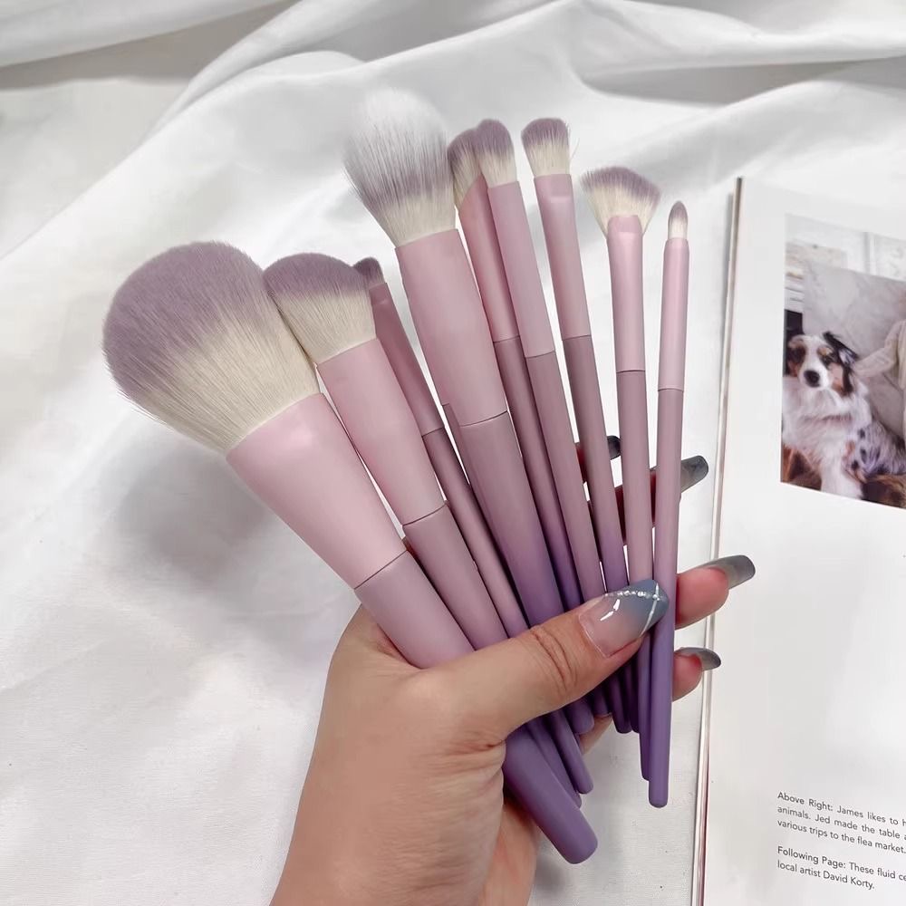 ชุดแปรงแต่งหน้าสีม่วงสำหรับผู้เริ่มต้น ขนแปรงนุ่ม ชุดสีม่วงนมชุดเต็ม นุ่มพิเศษ